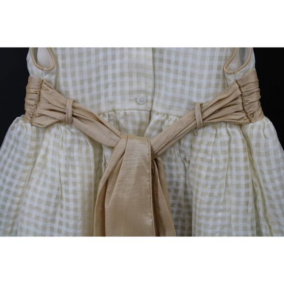 WILL'BETH SIZE 4 SLEEVELESS GOLD BEIGE GINGHAM WITH SATIN TRIM - Picture 7 of 8